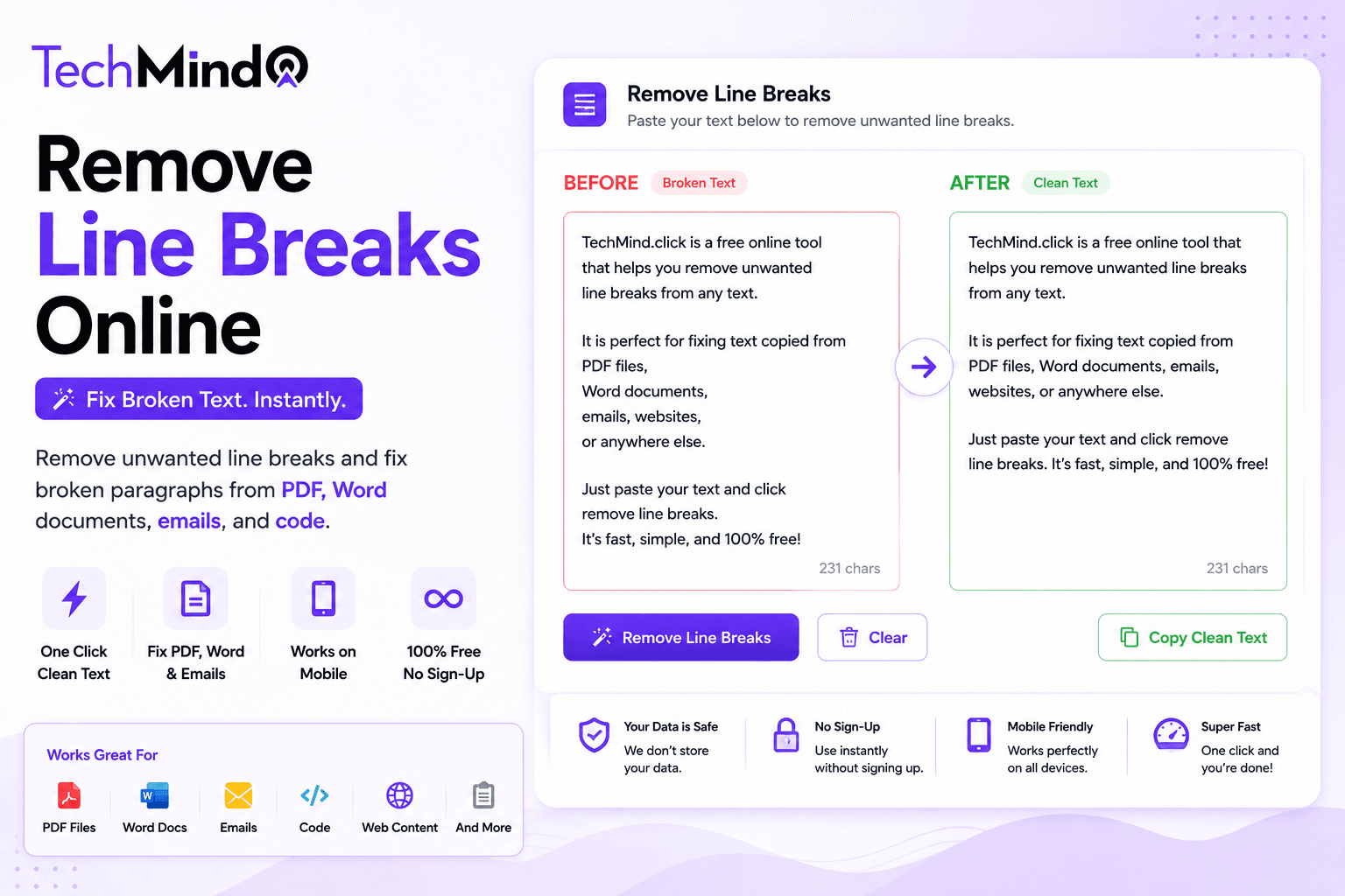 Remove Line Breaks Online - Fix Broken Text from PDF, Word & Emails Free