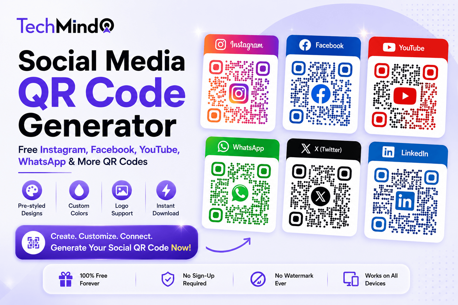Social Media QR Code Generator - Free Instagram, Facebook, YouTube, WhatsApp QR Codes