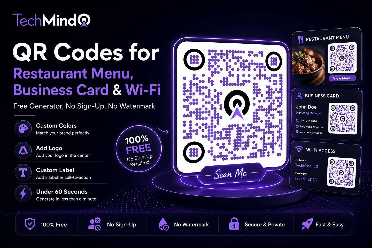 QR Code for Restaurant Menu, Business Card & Wi-Fi — Free Generator, No Sign-Up QR Code for Restaurant Menu, Business Card & Wi-Fi — Free Generator, No Sign-Up