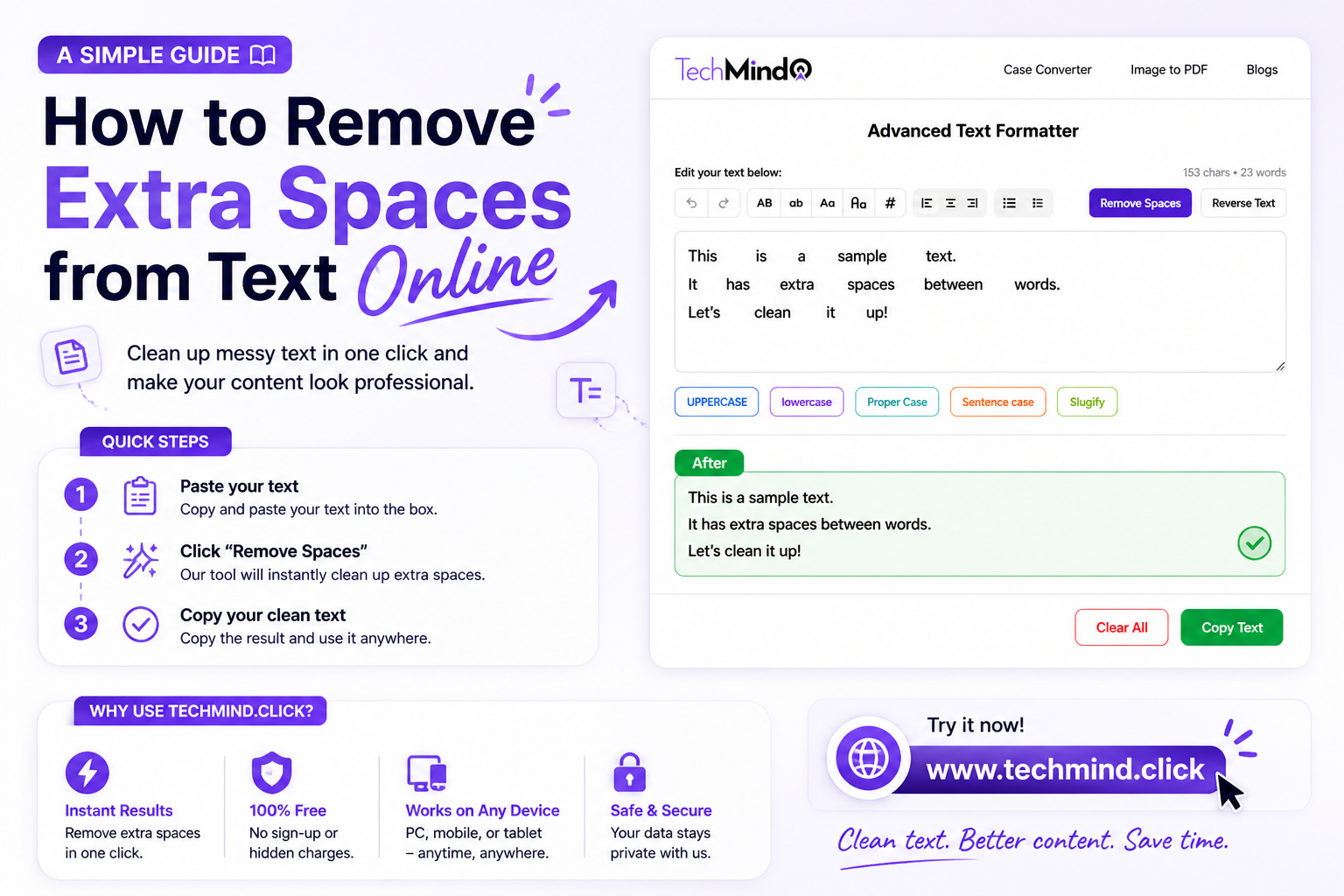 How to Remove Extra Spaces from Text Online - A Simple Guide | TechMind ...